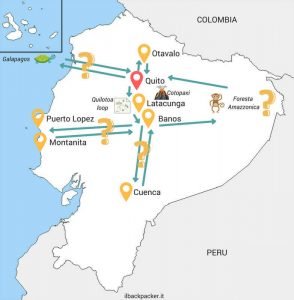 Mappa Itinerario di viaggio per due settimane in Ecuador