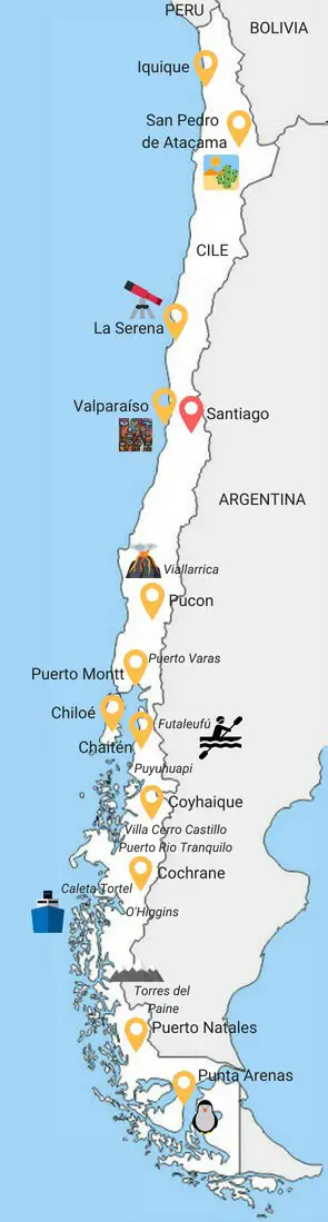 Dove andare e cosa vedere in Cile. Mappa delle destinazioni turistiche.