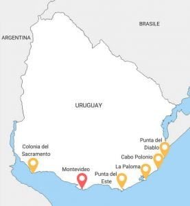 Mappa turistica dell'Uruguay. Cosa fare e vedere.