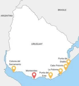 Mappa turistica dell'Uruguay. Cosa fare e vedere.