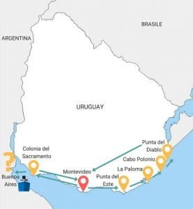 mappa Itinerario di due settimane in Uruguay
