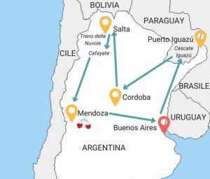 Mappa Itinerario in Argentina due settimane solo nord