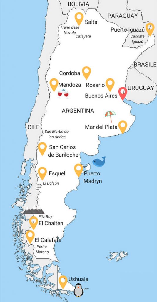 Mappa turistica dell'Argentina. Dove andare e cosa vedere