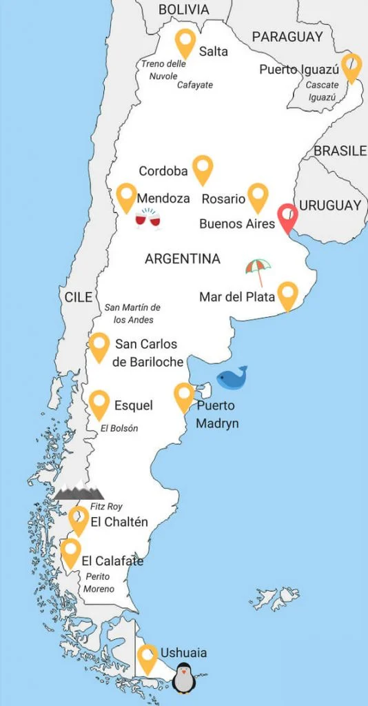 Mappa turistica dell'Argentina. Dove andare e cosa vedere