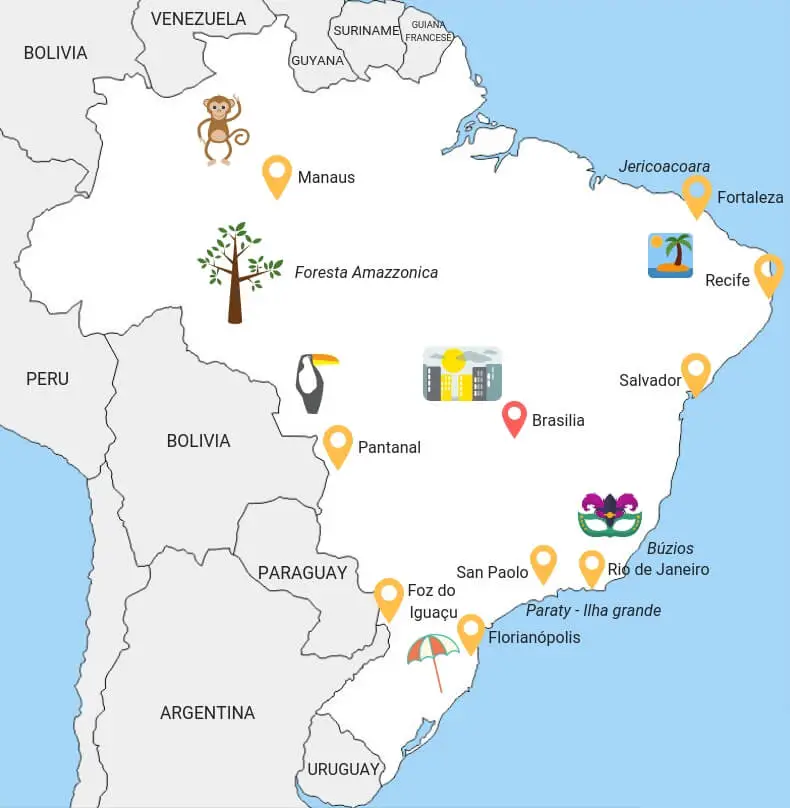 Mappa turistica del Brasile, dove andare e cosa vedere