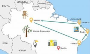 mappa itinerario di due settimane nel nord del Brasile