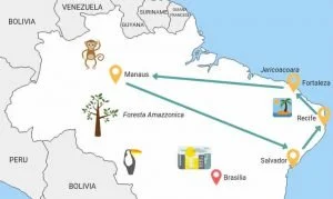 mappa itinerario di due settimane nel nord del Brasile