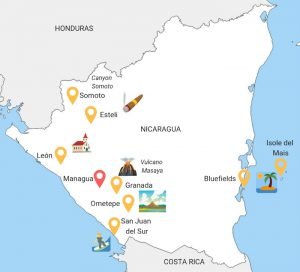Dove andare e cosa vedere in Nicaragua, mappa turistica.