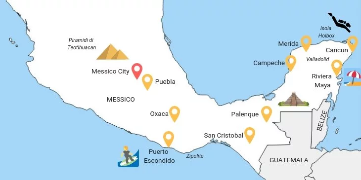 Mappa turistica del messico, cosa fare e vedere