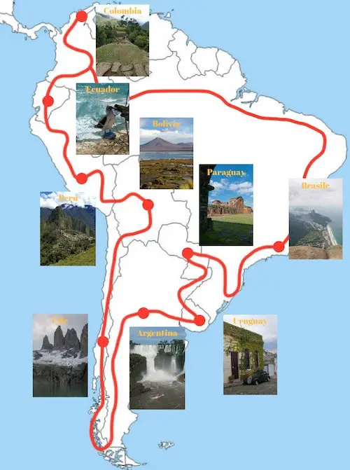 Mappa viaggio in Sud America fai da te