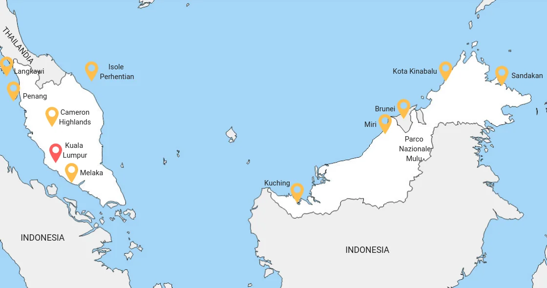 Mappa turistica della Malesia, cosa vedere